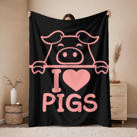 I Love Pigs pig heart piggy piglet comic funny Throw Blankets