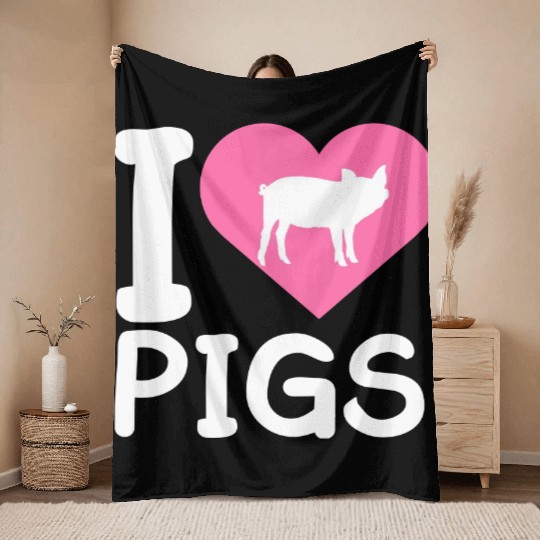 I Love Pigs pig heart piggy piglet silhouette Throw Blankets