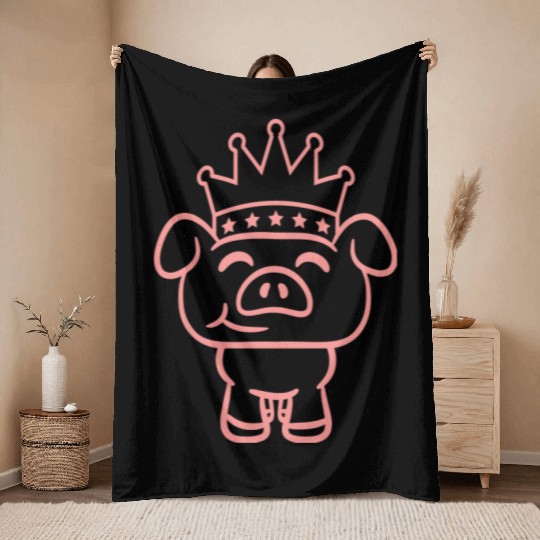 Pig King Queen Crown Prince Princess Piggy Piglet Throw Blankets