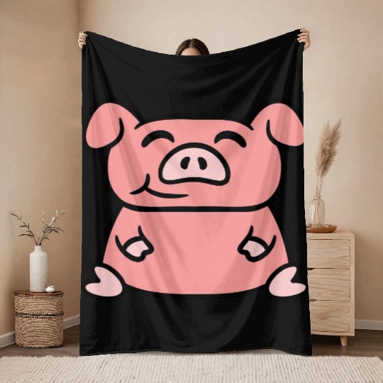 Little cute piggy sit pig piglet fat chubby animal Throw Blankets