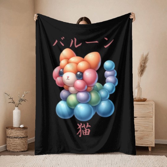 Japanese Balloon Cat Throw Blankets