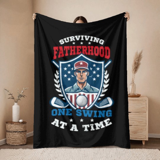 4th Of July Golf Surviving Fatherhood Swing Throw Blankets