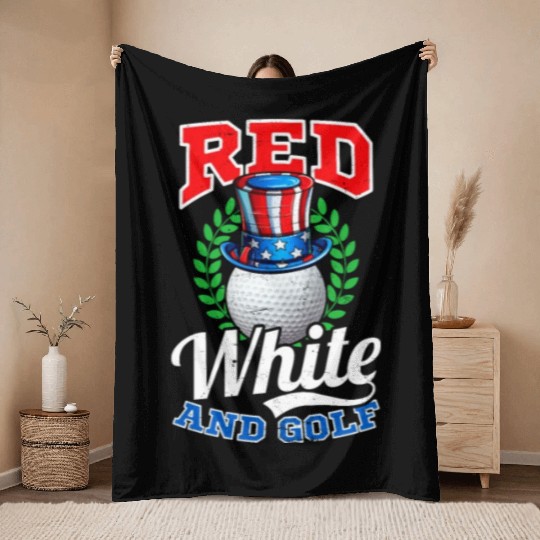 4th Of July Golf Red White And Golf Throw Blankets