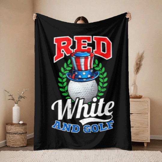 4th Of July Golf Red White And Golf Throw Blankets