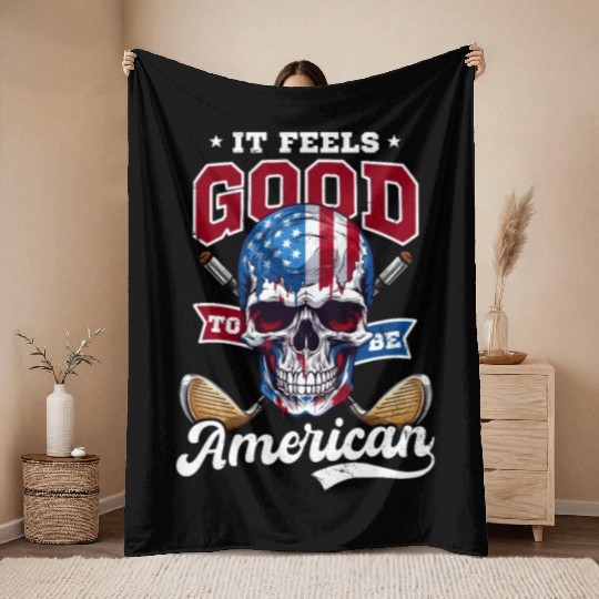 4th Of July Golf Feels Good Be American Throw Blankets