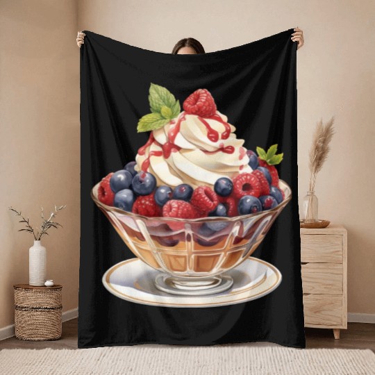 Fruity Raspberries and Blueberries Parfait Sundae Throw Blankets