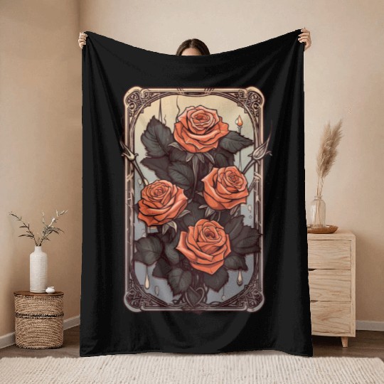 Rose Tarot Card Reader Astrology Occult Throw Blankets