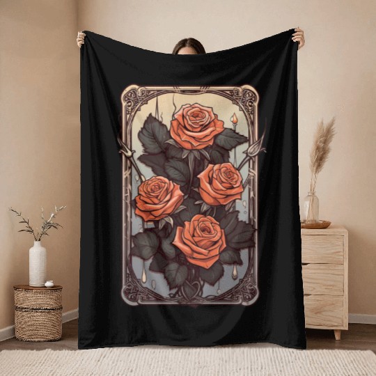 Rose Tarot Card Reader Astrology Occult Throw Blankets