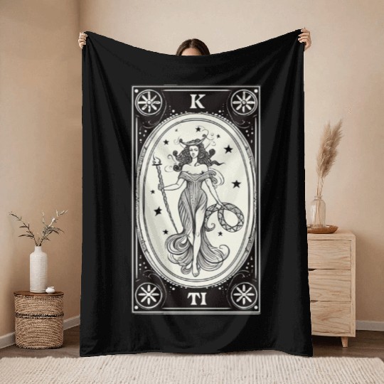 Themis Tarot Card Astrology Occult Mystical Throw Blankets