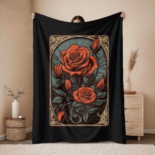 Rose Tarot Card Reader Astrology Occult Throw Blankets