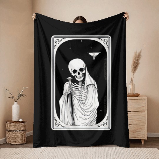 Skeleton Tarot Card Reader Astrology Occult Throw Blankets
