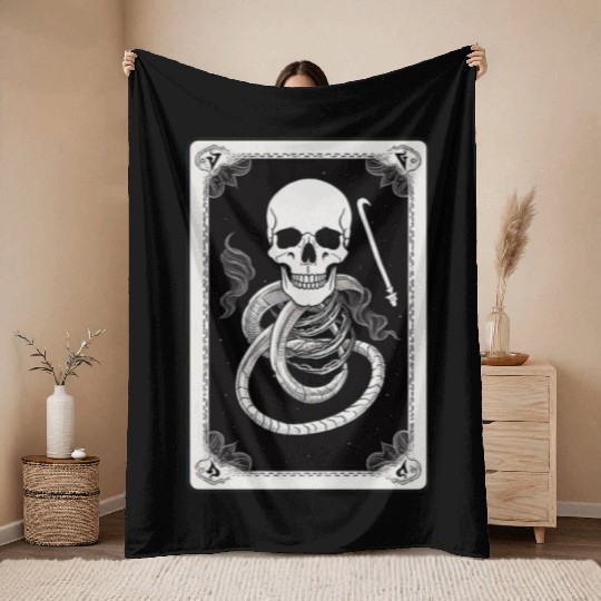 Skull Tarot Card Reader Astrology Occult Throw Blankets