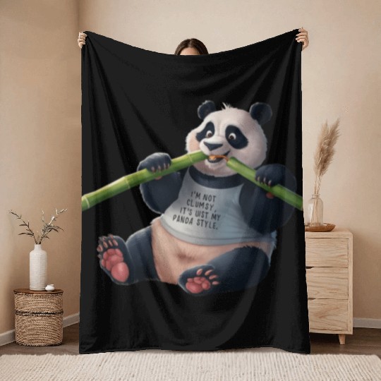 Panda Paradise: Serene Panda Enjoying a Bamboo Fea Throw Blankets