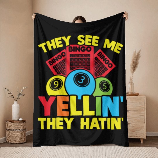Bingo Player Funny Bingo Throw Blankets