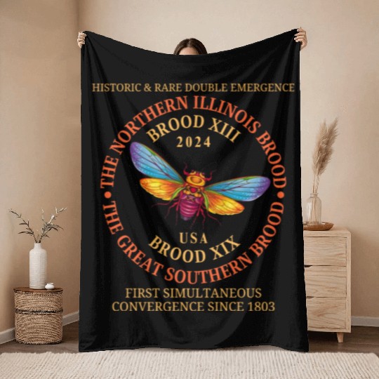 Cicada 2024 Event Brood XIX & XIII Emergence Throw Blankets