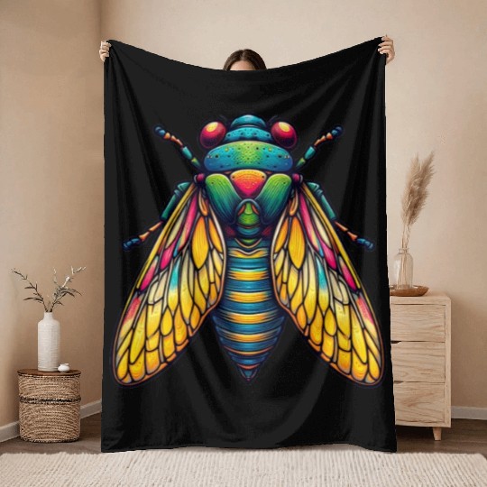 Colorful Cicada Insect Great Eastern Brood Cicada Throw Blankets