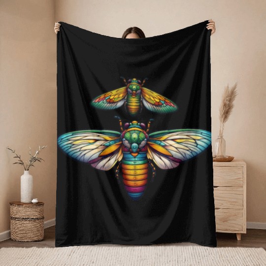 Colorful Cicada Insect Great Eastern Brood Cicada Throw Blankets