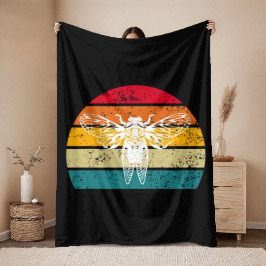 Cicada Whisprer, Retro Sunset Summertime 80's 90's Throw Blankets
