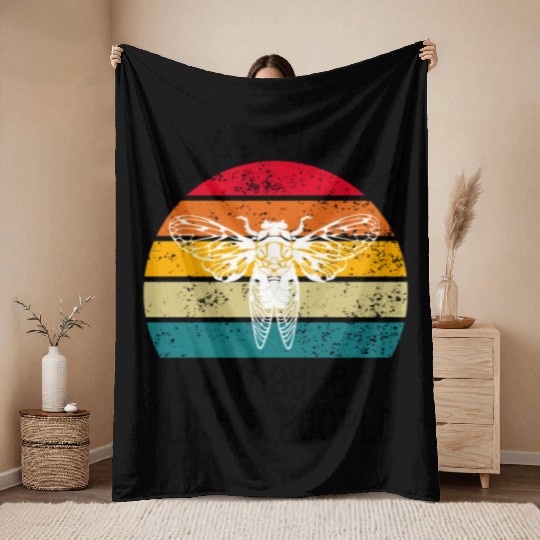 I Like Cicada & Maybe Like 3 People, Retro Sunset Throw Blankets