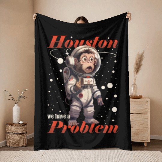Houston we have a problem astronaut space monkey Throw Blankets