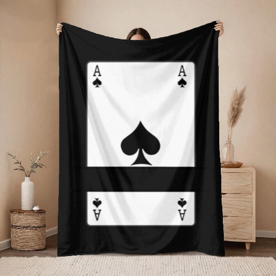 Playing card ace of spades with banner space Throw Blankets