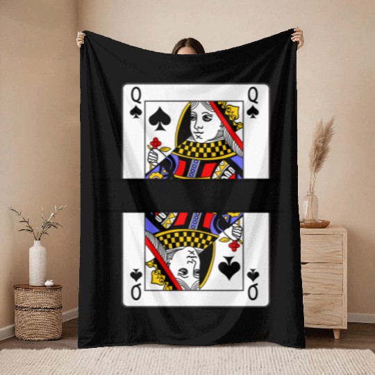 Playing card queen of spades with banner space Throw Blankets