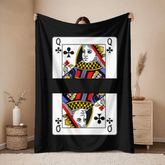 Playing card queen of clubs with banner space Throw Blankets