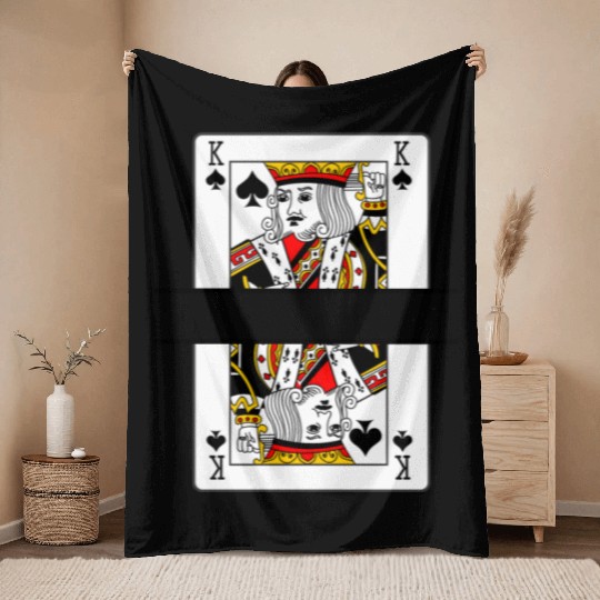 Playing card spades king with banner space Throw Blankets