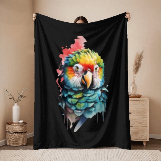 Macaw, Budgie Cockatoo, Parrot Flock Throw Blankets
