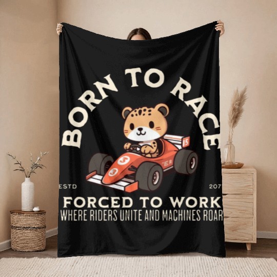 Born To Race Forced To Work Cheetah Throw Blankets
