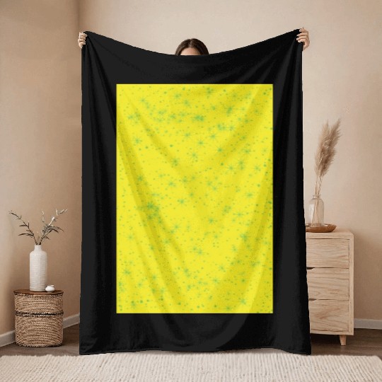 Green stars on a yellow background Throw Blankets