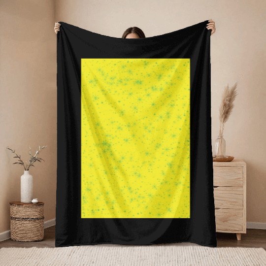 Green stars on a yellow background Throw Blankets