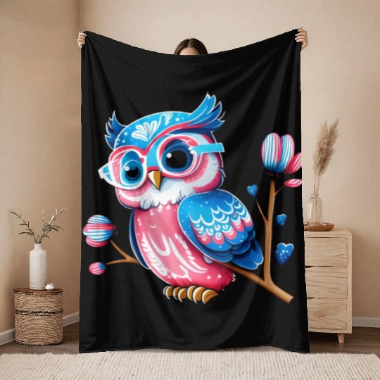 Red White and Blue Owl Throw Blankets