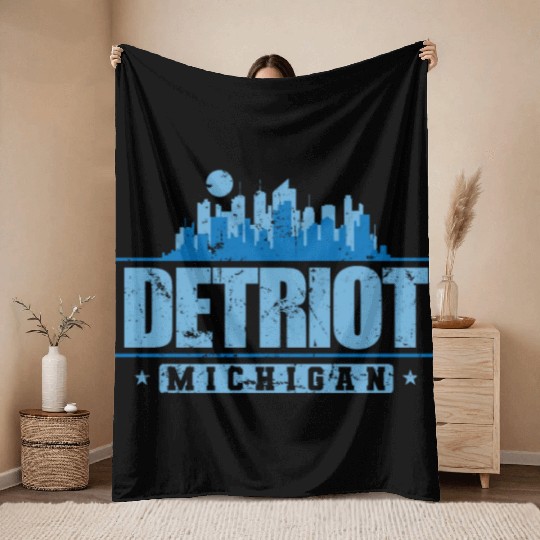 Detroit Michigan City in the USA Throw Blankets