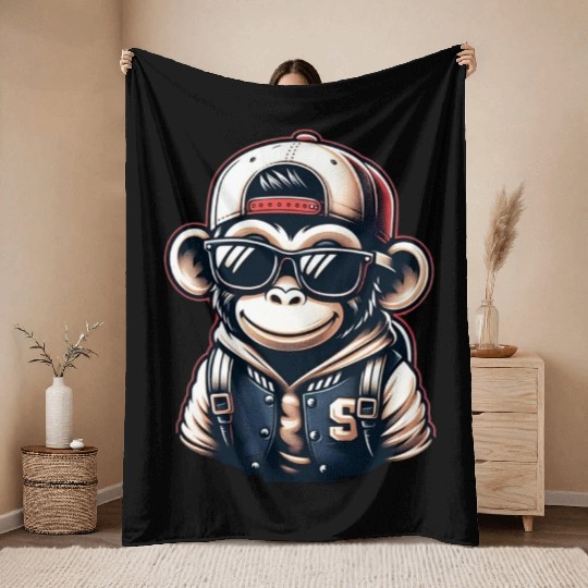 Throw Blankets Funny of a monkey dressed as rap