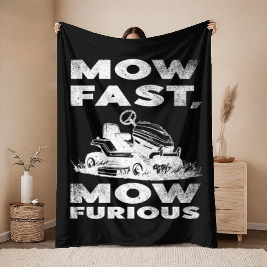 Lawn Mower Racing Gardener Racing Throw Blankets