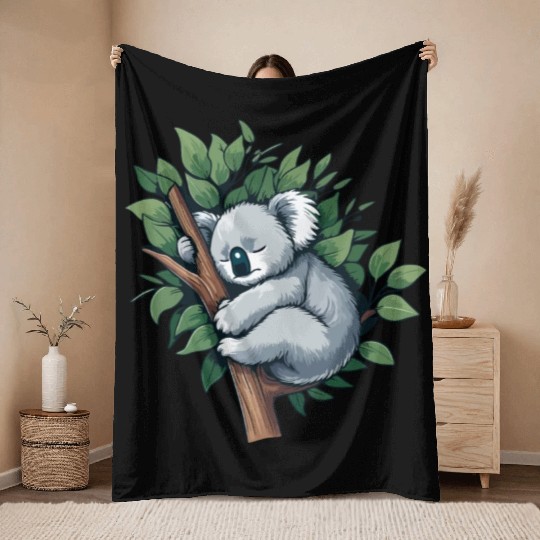 Slumbering Koala: Peaceful Tree Hugger Throw Blankets