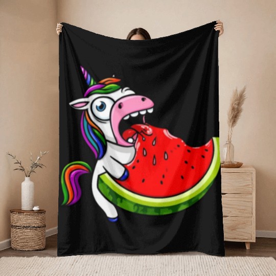 Unicorn Melon Sweet Comic Crazy Funny Quirky Throw Blankets