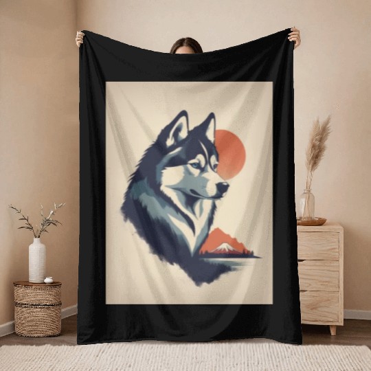 Husky Dog 3 - Japanese Old Vintage Throw Blankets