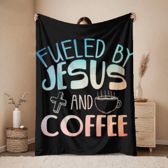 Cool Coffee Jesus Art Christian Coffee Lover Throw Blankets