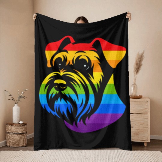 Miniature Schnauzer Rainbow LGBT Gay Pride Lesbian Throw Blankets