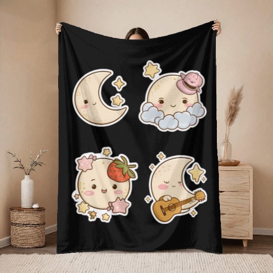 Cute Kawaii moons Throw Blankets