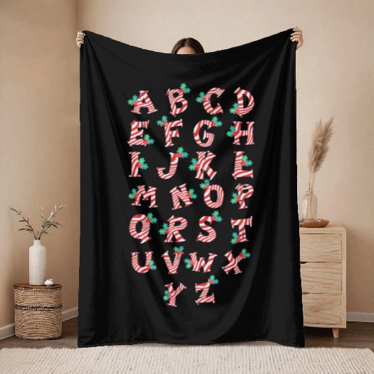 Christmas Alphabet Candy Cane Throw Blankets
