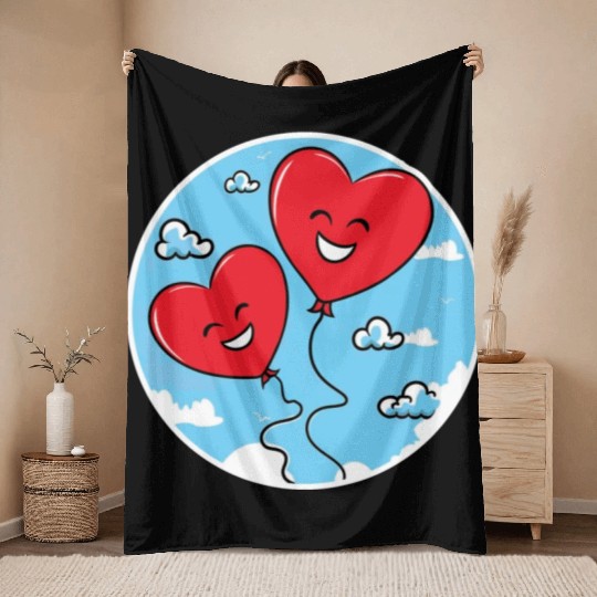 Smiling red heart balloons Throw Blankets