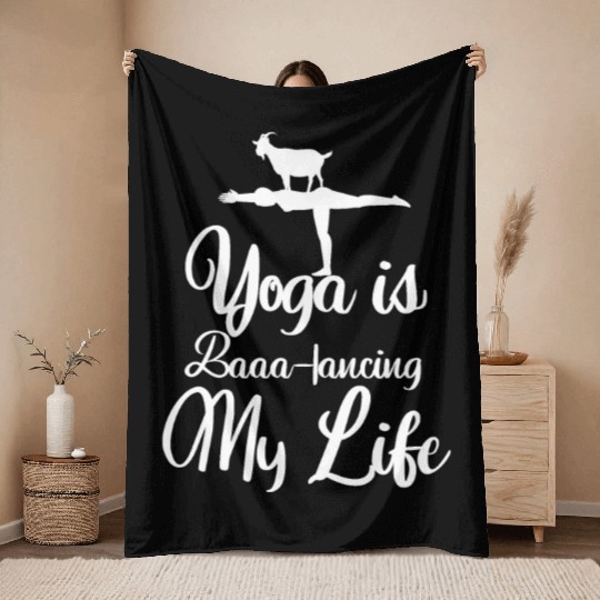 Goat Yoga Balancing My Life Throw Blankets
