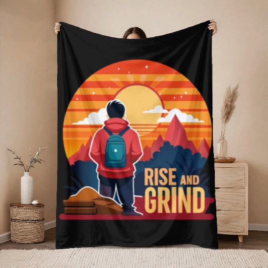 Rise and Grind - Sunrise Hustle Motivation Throw Blankets