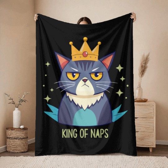 Grumpy King of Naps Cat Throw Blankets