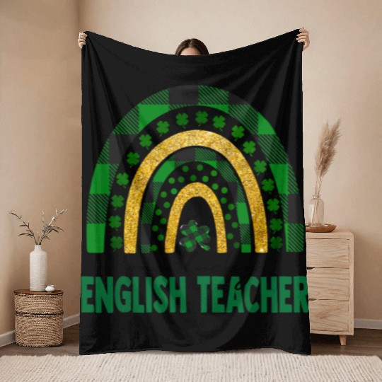 One Lucky English Teacher Rainbow St Patricks Day Throw Blankets
