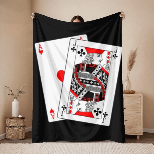 Two cards Blackjack Throw Blankets