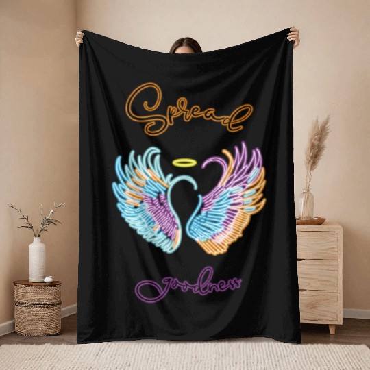 Neon angel wings with helo Throw Blankets